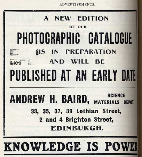 A H Baird Advert  -  April 1912