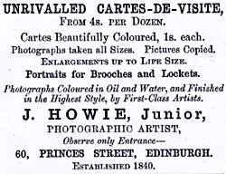 Advert from Edinburgh & Leith Post Office Directory  -  1869  James Howie Junior