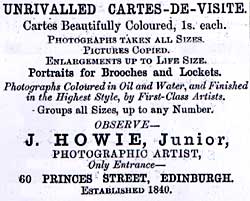 Advert in Edinburgh & Leith Post Office Directories  -  1870-71  -  James Howie Junior