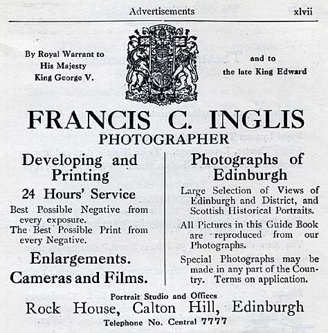 Francis Caird Inglis  -  Advert in Edinburgh Official Guide, 1923