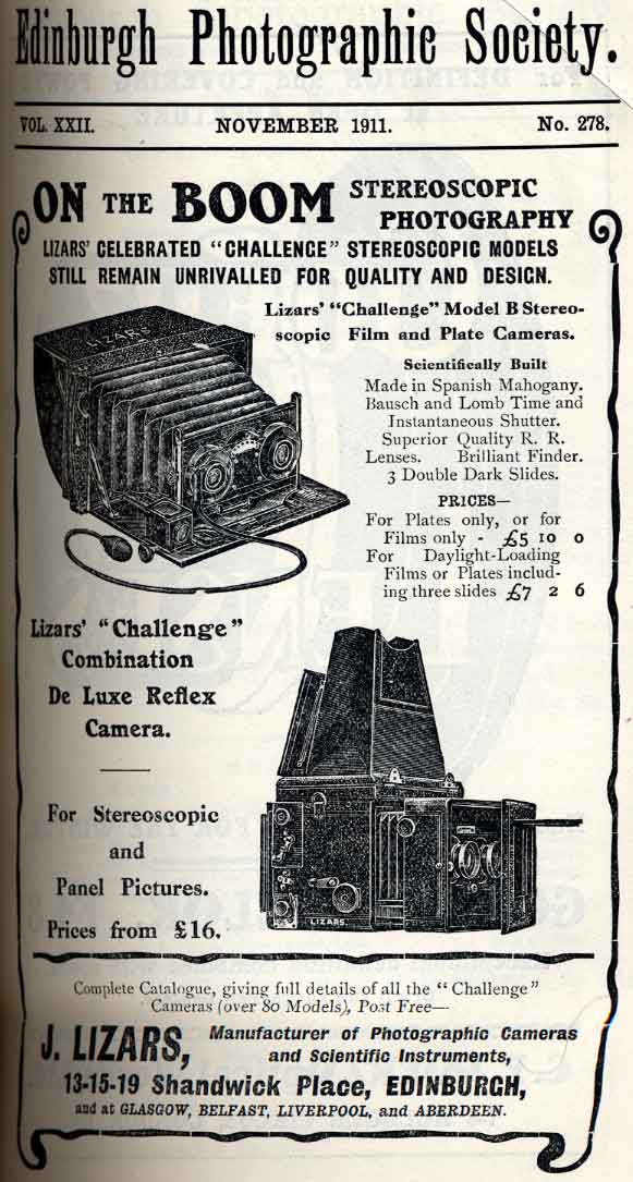 Lizars Advert - November 1911