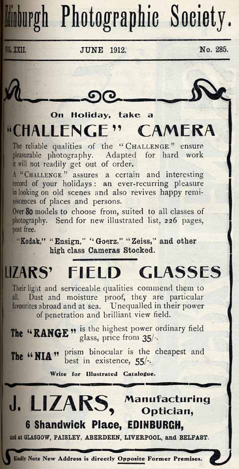 Lizars Advert  -  June 1912