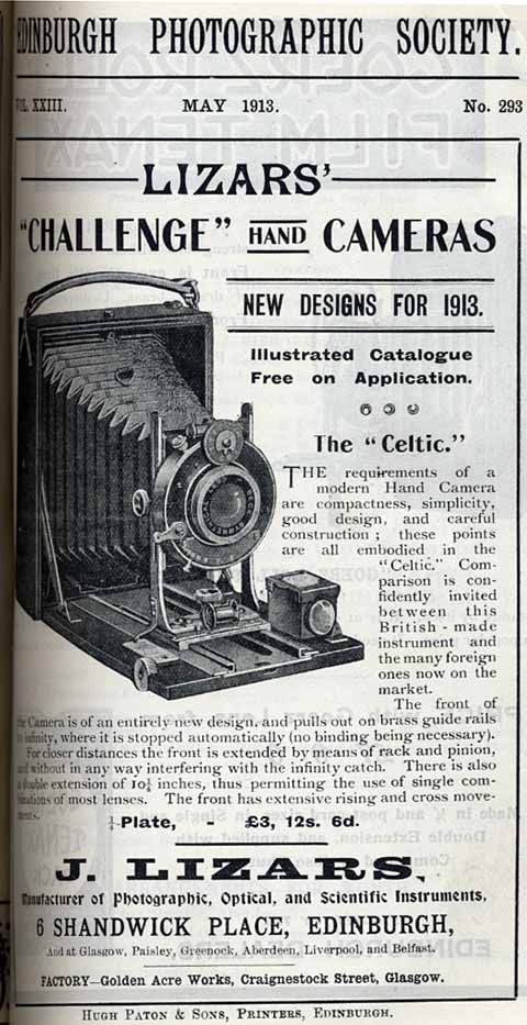Lizars Advert - May 1913