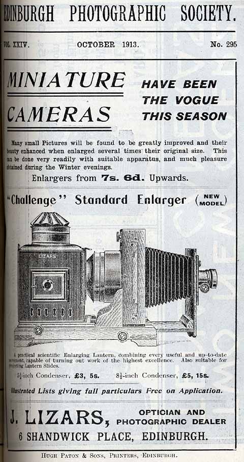 Lizars Advert  -  October 1913