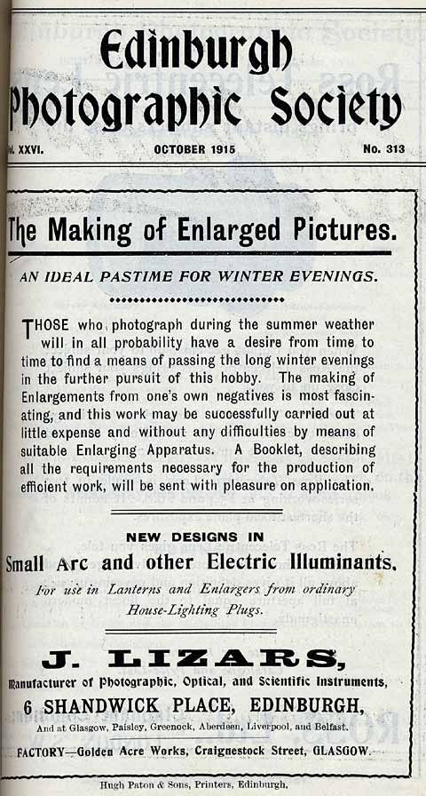 J Lizars Advert  -  October 1915