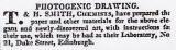 Photographic Materials for sale by T & H Smith, CHemists, Edinburgh  -  1839
