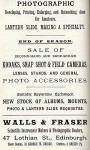 Advert  -  Walls & Fraser  -  in Transactions of the Edinburgh Photographic Society, November 1897