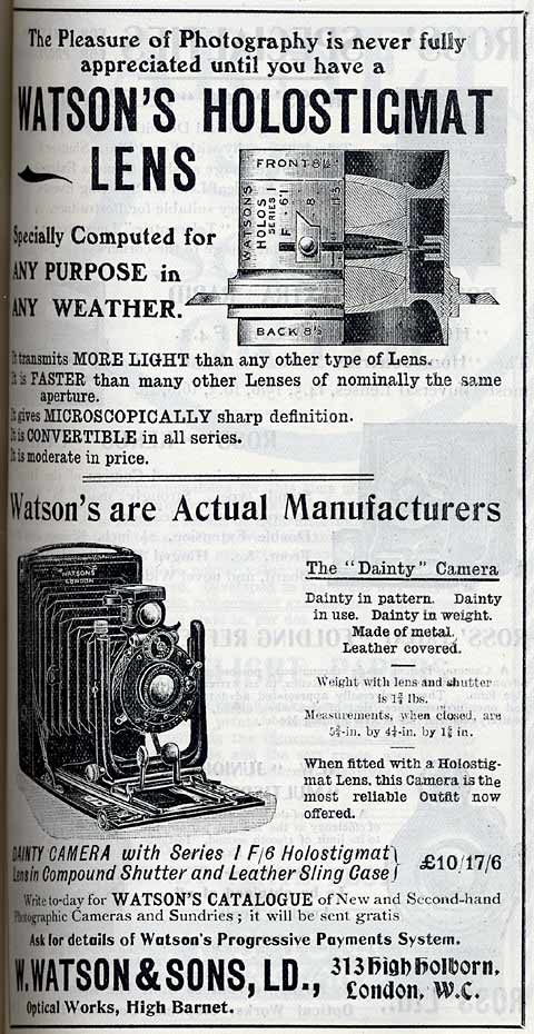 W Watson & Sons Advert  -  February 1912
