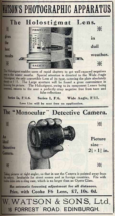 W Watson & Sons Advert  -  May 1913