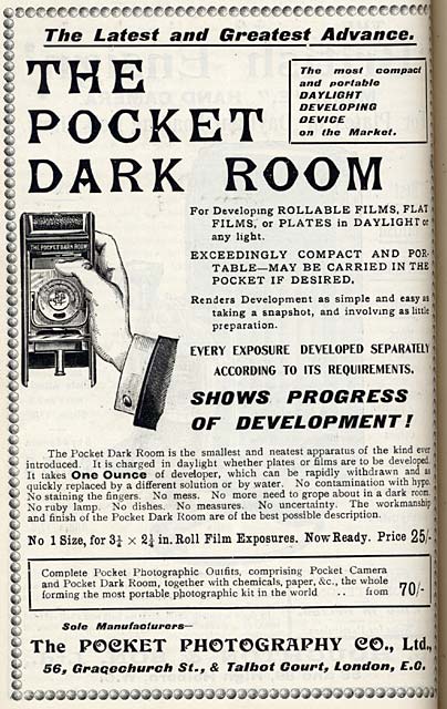 Photographic Dealers  - A H Baird  -  Adverts in his journal, Photographic Chat  - 1903  -  Pocket Dark Room