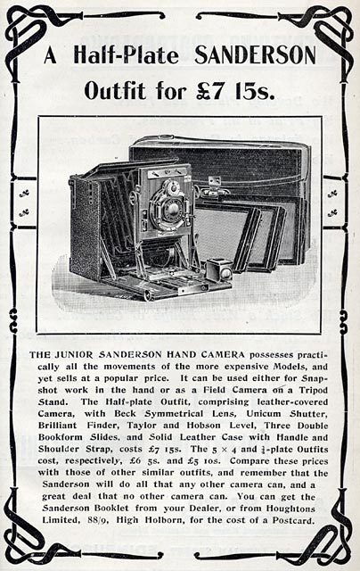 Photographic Dealers  - A H Baird  -  Adverts in his journal, Photographic Chat  - 1904  -  Sanderson Half-Plate Camera