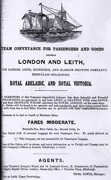 Advert in Edinburgh & Leith Post Office Directory  -  1854  -  London, Leith, Edinburgh & Glasgow Shipping Co