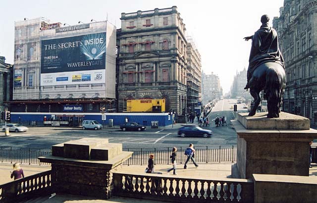 Looking towards the North Bridge and the General Post Office from the steps of Register House