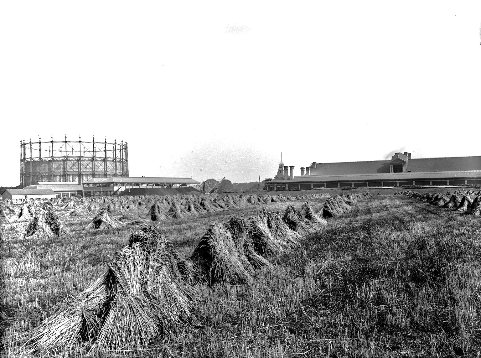 Granton Gas Works Gas Holder and Hay Stacks1903