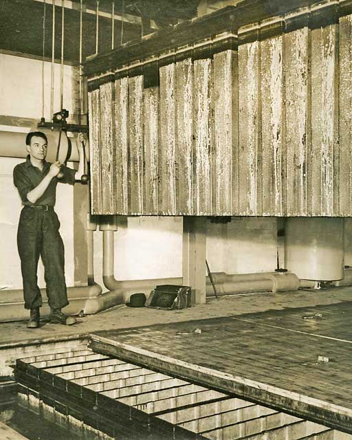 The crane operator at the newly opened ice works, West Shore Road, Granton  -  April 22, 1952