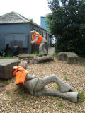 'Cavorting Sailors' statues in the garden beside Granton Lighthouse, West Harbour Road