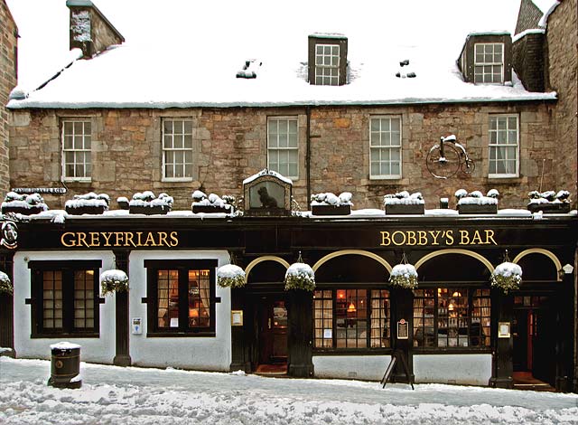 Greyfriars Bobby's Bar, at the top of Candlemaker Row