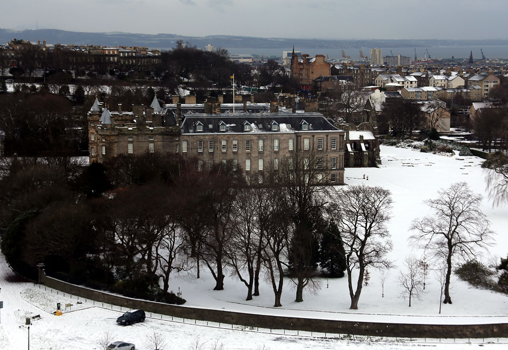 Looking down on Holyrood Palace from the Radical Road in Holyrood Park - January 2013