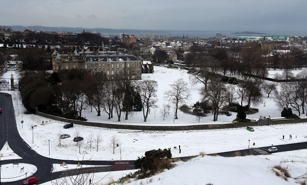Looking down on Holyrood Palace from the Radical Road in Holyrood Park - January 2013