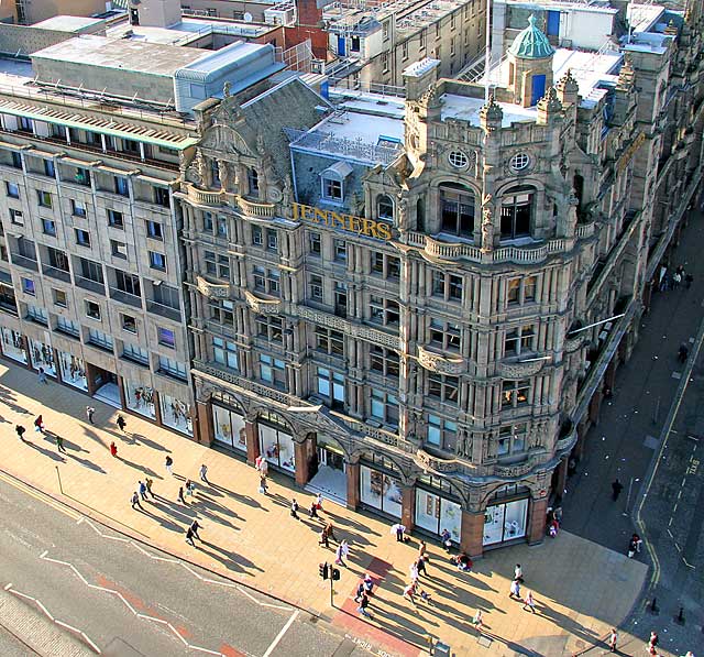 Looking down on Jenners from the Scott Monument  -  Late afternoon shadows in September 2007