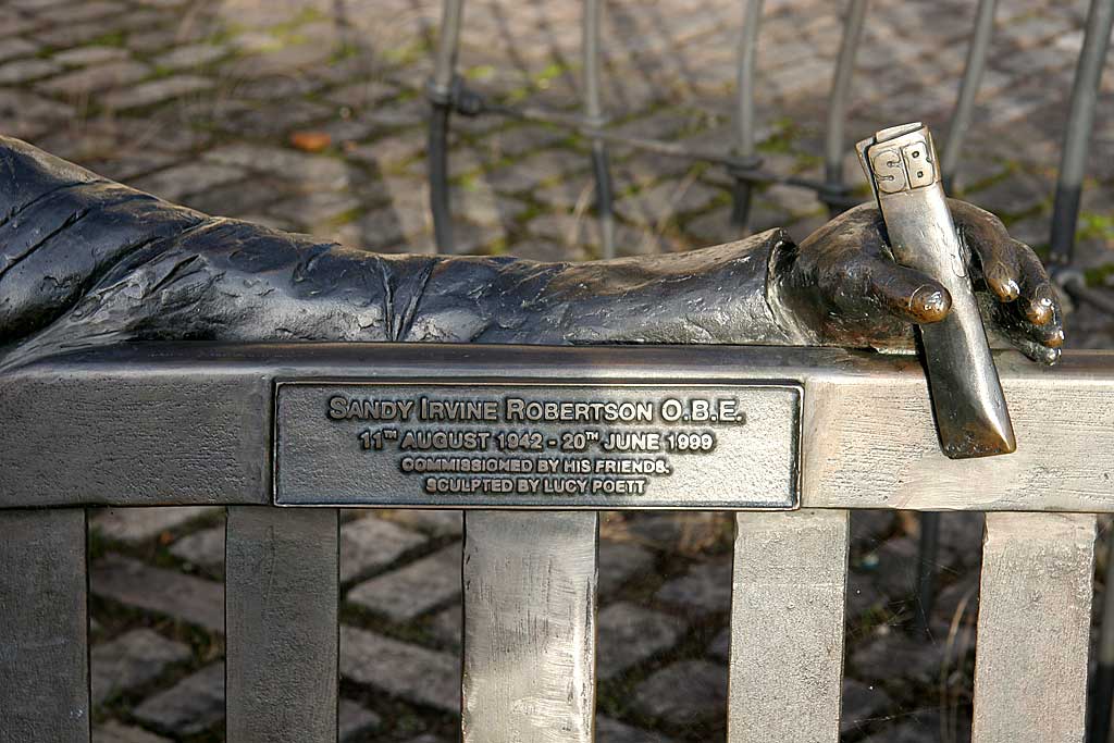 Statue to Sandy Robertson, outside the Malmaison Hotel, Leith  -  November 2005