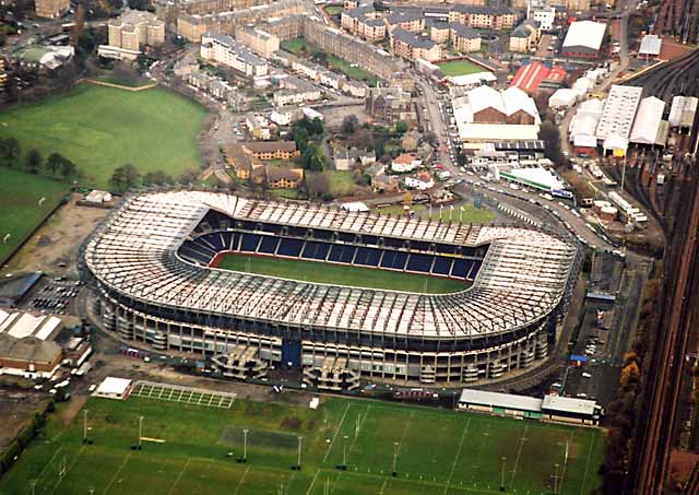 Looking down on Murrayfiedl Stadium and Roseburn