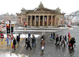 Royal Scottish Academy  -  View from the top deck of a bus in Hanover Street, following a shower of snow