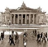 Royal Scottish Academy  -  View from the top deck of a bus in Hanover Street, following a shower of snow