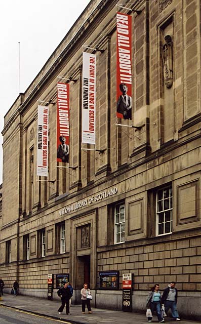 The National Library, George IV Bridge  -  with banners for the 'Read All About It' exhibition