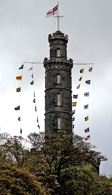 Nelson Monuments decorated with flags for Trafalgar Day, 2011