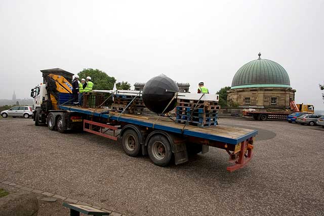 The time ball arrives back at the Nelson Monument on Calton Hill folowing its restoration