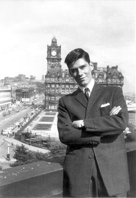  Frank Ferri on the Scott Monument, with the North British Hotel in the background  -  around 1959