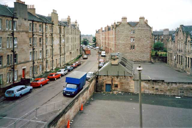 Looking to the SW along Watson Crescent.  North Merchiston Primary School is on the extreme right of this photo