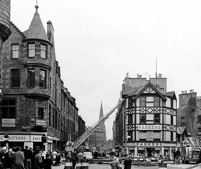 Fire in the flat above Parker's Store, 1956