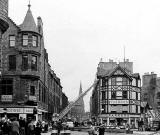 A fire in the flat above Parker's Store, Bristo Street, 1956