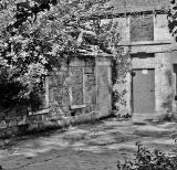 Coach House Square at Comiston Castle with buildings  bricked up, 1990 and Ford Van