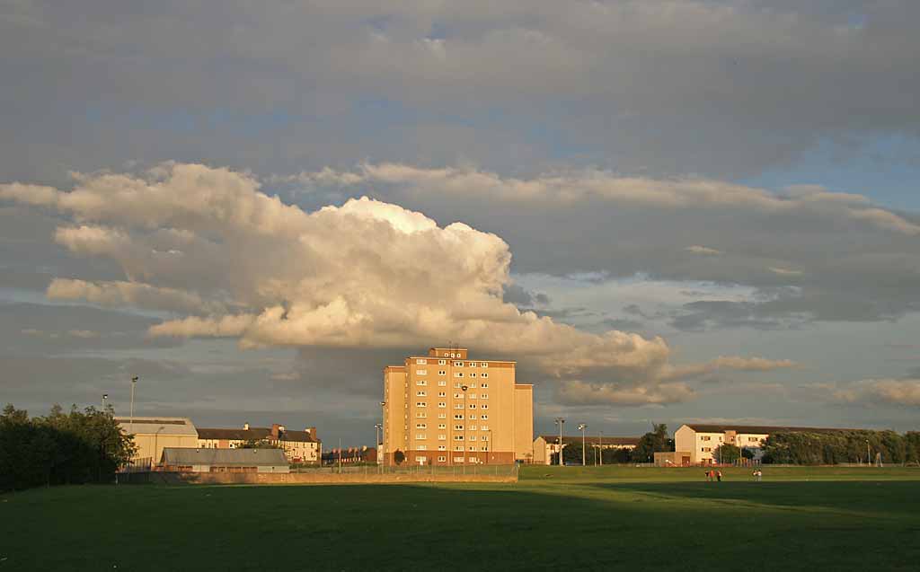 View across West Pilton Park to Inchcolm Court and Inchgarvie Court