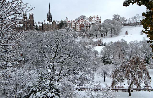 Princes Street Gardens and Ramsay Garden in the snow  -  Novembe 2010