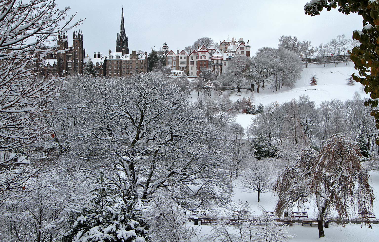 Princes Street Gardens and Ramsay Garden in the snow  -  Novembe 2010