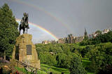 Royal Scots Greys Statue in West Princes Street Gardens and Rainbow