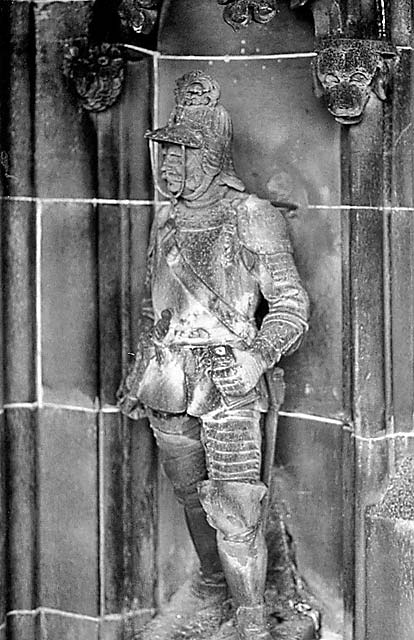 One of the statues on the Scott Monument - photographed during restoration of the monument