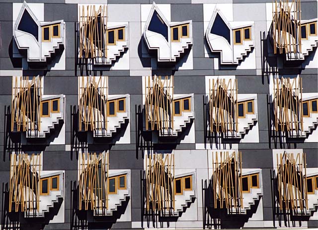 Scottish Parliament under construction - Windows - August 2003
