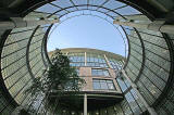 Looking up at the entrance to Scottish Widows Head Office, 69 Morrison Street, Edinburgh