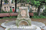 Stones from the Sinclair Fountain, installed beside the cycle path at Steadfastgate, beside Gosford Place, Bonnington, Edinburgh