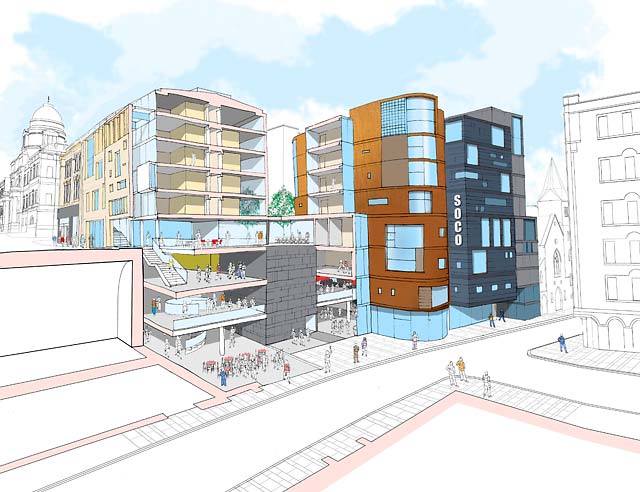 Proposed SoCo development on the site of the Old Town Fire  -  View of the Cowgate facade from the NE