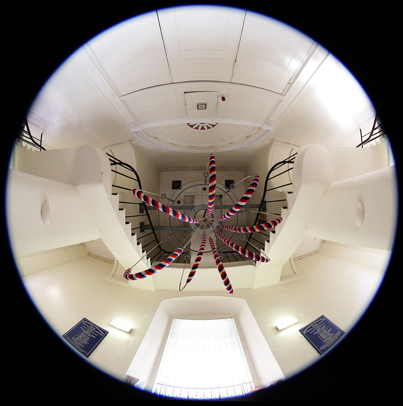 Fisheye view:  Bell Ropes and Staircases, in the tower of St Andrew's and St George's West Church, George Street, Edinburgh