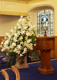 Lilies and Stained Glass Window,  St Andrew's and St George's West Church, George Street, Edinburgh