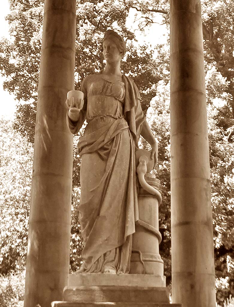 Statue to Hygieia, Greek goddess of health, in the center of the temple above St Bernard's Well, Stockbridge, Edinburgh