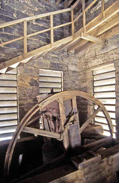 The Bell Wheel, no longer in operation , in the tower of St Stephen's Church, Stockbridge