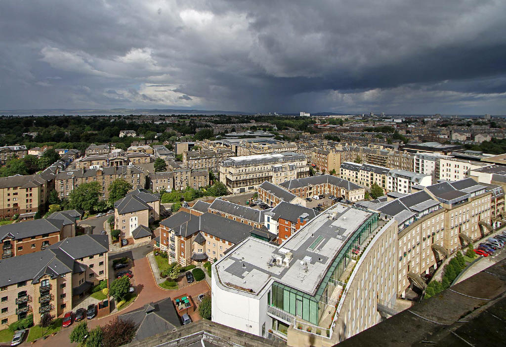 View from the roof of St Stephen's Church, looking to the south towards Ediburgh Castle